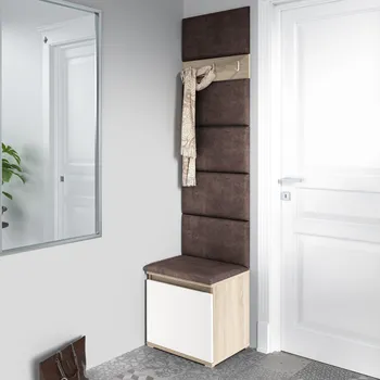 Předsíňová stěna Eka Předsíňová stěna s čalouněnými panely Trinity 7 - Bílá sonoma / Tmavá hnědá 2308