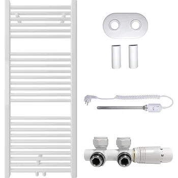 Radiátor CERANO - Koupelnový radiátorový set Lincoln - kombinované výtápění, termo tyč - středové připojení 50 mm - 366W - bílá lesklá - 1200x500 mm