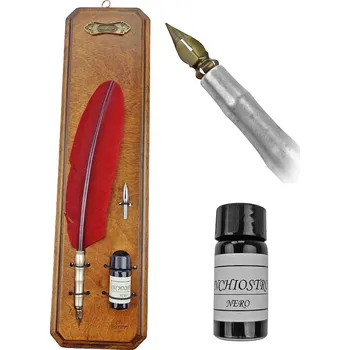 Sběratelství Vintage brk s inkoustem "CRIMSON FEATHER" rudý - II. jakost
