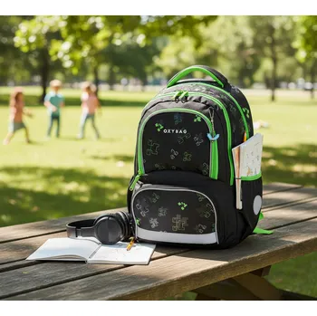 Školní batoh Školní batoh OXY NEXT Green Cube ve stylu Minecraft 9-14625