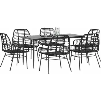 Zahradní sestava vidaXL 7dílný zahradní jídelní set polyratan sklo [3334440] Barva: Černá