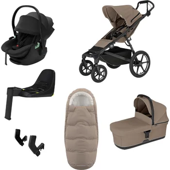 Kočárek THULE Urban Glide 4-wheel magnetická spona Tinted Taupe + korba Tinted Taupe + autosedačka Maple + báaze Alfi + fusak Elements M/L Tinted Taupe + adaptér MC