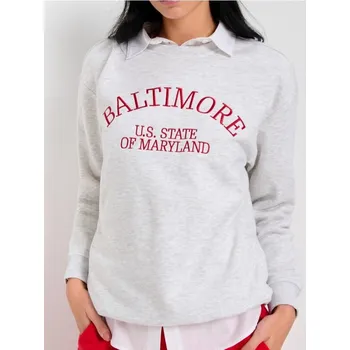 Dámská mikina Sinsay - Mikina s kulatým výstřihem s potiskem - šedá - 826CF-09M - 826CF-09M-XS