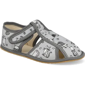 Dívčí bačkory Barefoot dětské přezůvky Baby bare - šedá kočka Velikost: 26