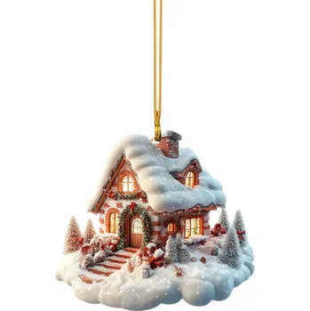 Vánoce Pohádková vitrážová chaloupka 8 x 7 cm Vánoční závěsná okenní dekorace se šňůrkou na strom domácí výzdobu