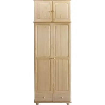Šatní skříň Dřevěná šatní skříň s nástavcem D-MAX 11A borovice masiv - 90x240x57 CM (Šatní skříně z masivu)