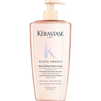 Vlasová regenerace Kérastase Gloss Absolu Bain Créme Hydra-glaze - Hydratačně-rozjasňující krémová šamponová lázeň určená pro pevné krepaté vlasy 500 ml