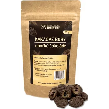 Čokoládovna Troubelice Kakaové boby v hořké čokoládě Hmotnost: 60 g
