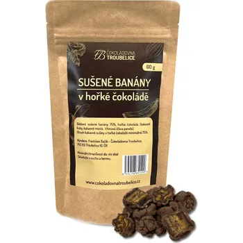 Čokoládovna Troubelice Sušené banány v hořké čokoládě Hmotnost: 150 g