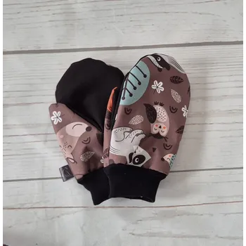 Rukavice Yháček Softshellové rukavice s beránkem, Lesní zvířátka na hnědé Velikost:: M