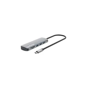 MANHATTAN Dokovací stanice USB-C 9v1, 1xHDMI, 2xUSB-C, 3xUSB, 1xRJ45, čtečka SD karet, šedá