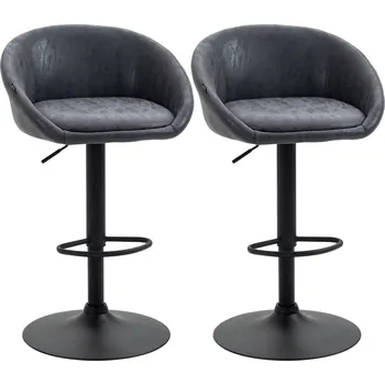 Barová židle HOMCOM Sada 2 barových židlí HOMCOM, výškově nastavitelná, otočná o 360 stupňů, 57 cm x 50 cm x 84–104 cm, šedá