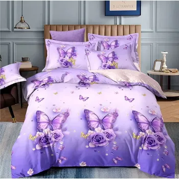 Povlečení NOVINKA 2026 ! EXKLUZIVNÍ OBOUSTRANNÉ BAVLNĚNÉ POVLEČENÍ NA FRANCOUZSKOU PŘIKRÝVKU 200x220 / 70x90cm - HAPPY BUTTERFLIES