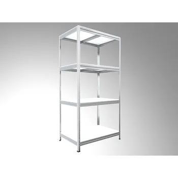 Dílenský regál Kovový regál do skladu Biedrax 50 x 75 x 180 cm, pozinkovaný - 4 police bílé lamino 12mm
