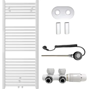 Radiátor CERANO - Koupelnový radiátorový set Lincoln - kombinované výtápění, wifi tyč - středové připojení 50 mm - 366W - bílá lesklá - 1200x500 mm