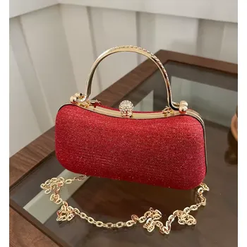 Kabelka B-TOP Červená třpytivá kabelka přes rameno s tvarovaným pevným uchem