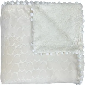 Přehoz na lůžko Beránková deka Srdíčka s bambulky 200 x 230 cm - Smetanová - II jakost