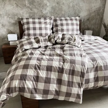 Povlečení Bavlněné povlečení 140x240 Káro hnědé II.jakost Zapínání: zip, Velikost polštáře: 70x90