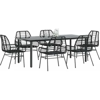 Zahradní sestava vidaXL 7dílný zahradní jídelní set polyratan sklo [3334560] Barva: Černá