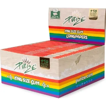 PURIZE papírky King Size Slim, 42 ks v balení, nebělené, duhové | box 50 ks (PURIZE King Size Slim Rainbow - ultra tenké nebělené papírky 44 × 108 mm, 42 listů, čistá chuť a stylový design.)