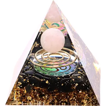 Drahý kámen Orgonit Harmonie pyramida s obsidiánem vločka
