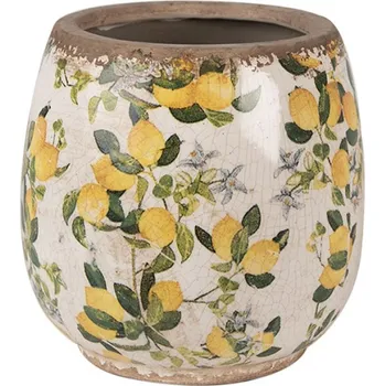 Obal na květináč Béžový keramický obal na květináč s citróny Sicily – 13x13 cm