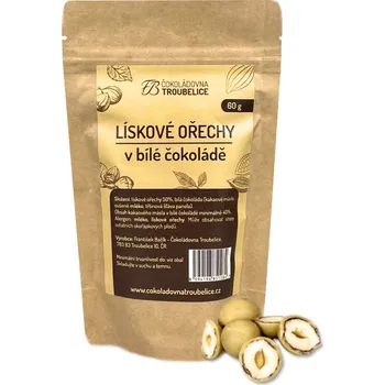 Čokoládovna Troubelice Lískové ořechy v bílé čokoládě Hmotnost: 60 g
