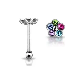 Piercing Šperky4U Stříbrný piercing do nosu - kytička s kamínky - N01001
