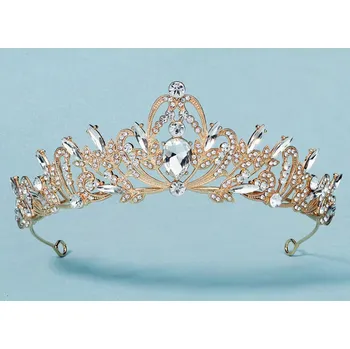 Ozdoba do vlasů B-TOP Slavnostní pozlacená korunka do vlasů s krystaly