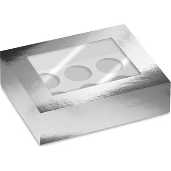 Čokoláda STŘÍBRNÁ METALICKÁ krabička na cupcakes s okénkem – na 6 ks cupcakes