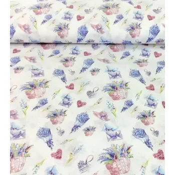 Bavlněná látka levandule v košíku plátno 140cm | RTex