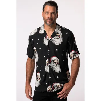 Pánská košile JP1880, Plus size Vánoční košile JP1880, krátké rukávy, vánoční motiv, Cuba límeček, Cuba střih, do 8XL pro plnoštíhlé nadměrná velikost, 832147100-1460, černý, XXL, Plus size oblečení, Oblečení pro vysoké muže, Nadměrné velikosti, Oblečení pro plnoštíhlé