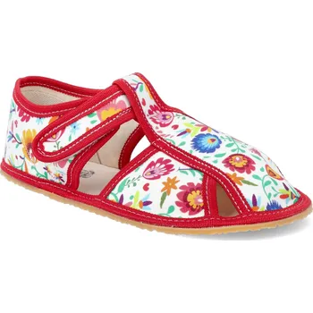 Dívčí bačkory Barefoot dětské přezůvky Baby bare - bílý folklor Velikost: 26