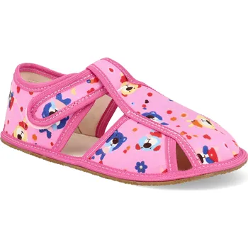 Dívčí bačkory Barefoot dětské přezůvky Baby bare - růžový medvídek Velikost: 23