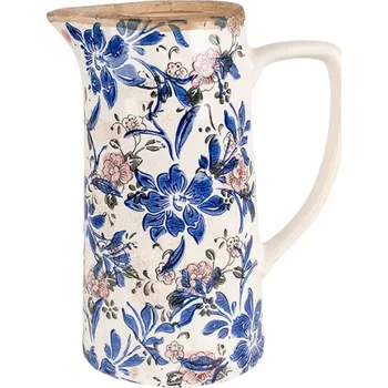 Keramický dekorační džbán s modrými a růžovými květy Later L – 21x14x26 cm