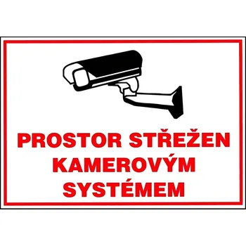 Prostor střežen kamerovým systémem - plast/samolepící fólie Materiál: Samolepící fólie, Rozměry značení: 30 x 21 cm