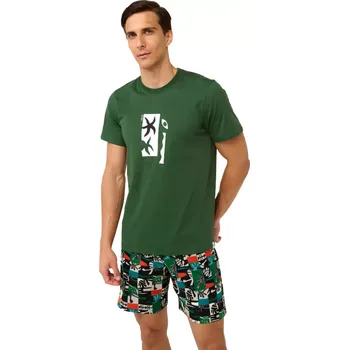 Pánské letní pyžamo Vamp s potiskem a vzorovanými šortkami 22620 zelené velikost M