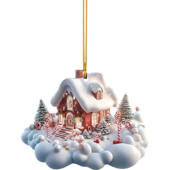 Vánoce Malovaná vitrážová zimní chaloupka 8 x 6,2 cm Vánoční závěsná dekorace se šňůrkou na okno strom a domácí výzdobu