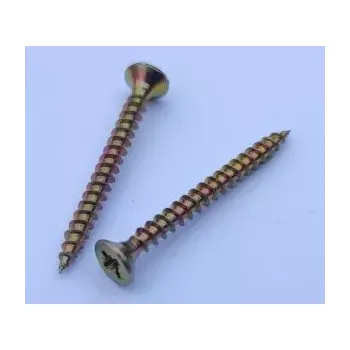 Vrut Univerzální vrut do dřeva 3,0x45 mm, celozávit, zapuštěná hlava, drážka PZ, žlutý zinek