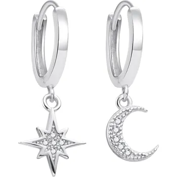 Náušnice AGATO Stříbrné kruhové náušnice s hvězdou a měsícem AGT-E138KW