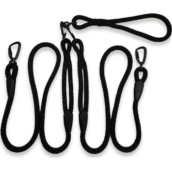Nezamotávací lanové vodítko PafDog® pro 2 psy, 14 mm, 7 délek, černé DÉLKA: 1 m, TYP RUČKY: GUMOVÁ