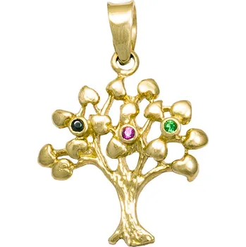 Přívěsek GEMMAX Přívěsek Strom života v kombinaci barevných kamenů – zlatý šperk ryzosti 585/1000 v Dárkovém balení s Certifikátem GUPYV-15471