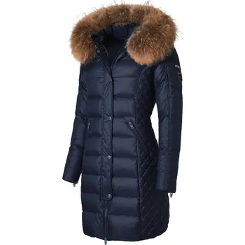 ROCKANDBLUE BEAM 90 cm - Dámský péřový kabát s kapucí, velmi úzký střih 48