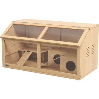 PawHut klec pro malá zvířata ze dřeva, klec pro malá zvířata se závěsným můstkem, žebříky, bouda, 84 x 45 x 44 cm klec pro hlodavce s horními dvířky, pro zakrslé křečky, příroda | Aosom