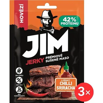 Sušená potravina Jim Jerky hovězí s příchutí Chilli Sriracha 3 x 23 g
