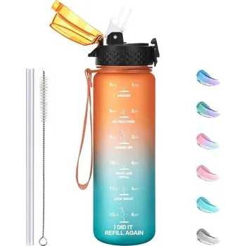 Láhev Dětská láhev na vodu GOPPUS 500ml/17oz s brčkem, časové značky, tritan, vhodná na sycené nápoje,