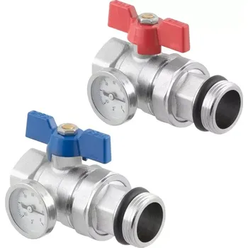 rozdělovač topení Sada kulových kohoutů s teploměry 1" přímý se šroubením k rozdělovači