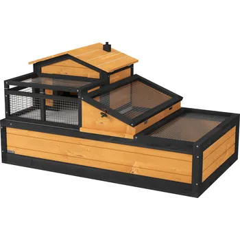 Pelíšek pro kočku PawHut Dvoupatrový domeček pro ropuchy s šuplíkem pro vnitřní/venkovní použití, jedlové dřevo, žlutý