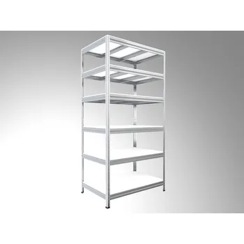 Dílenský regál Kovový regál policový Biedrax 35 x 90 x 240 cm, pozinkovaný - 6 polic bílé lamino 12mm, 300 kg