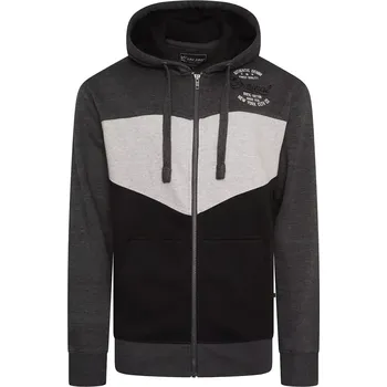 Oblečení a móda Velká pánská mikina na zip s kapucí trojbarevná Kam 7070 šedo-černá (5XL)